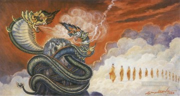 仏陀は弟子マハ・モッガラナ仏教を通じて天竜ナンドパナンダを鎮圧した Oil Paintings